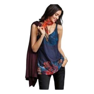 CABI Painterly Floral Blue Camisole Tank Top - Size Medium
